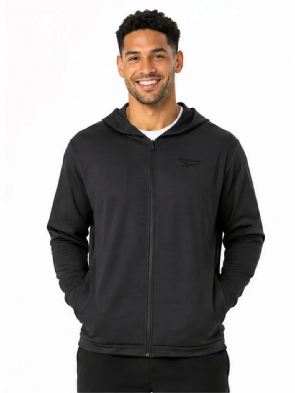 NWT Reebok Men's Small Black Dime Full Zip Hoodie Athletic Training Jacket